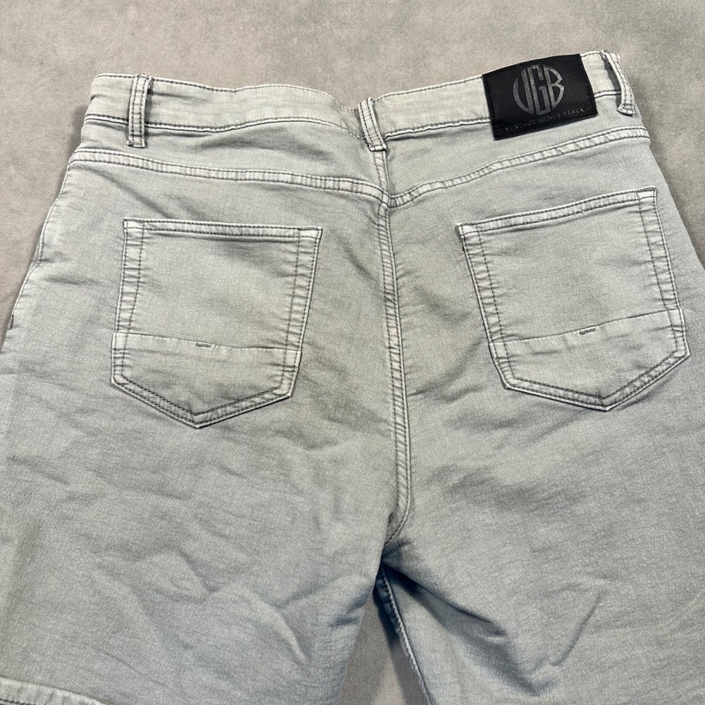Vintage Genes Black Denim Shorts Mens 36 Gray Slim Fit Stretch Excellent - Picture 8 of 8